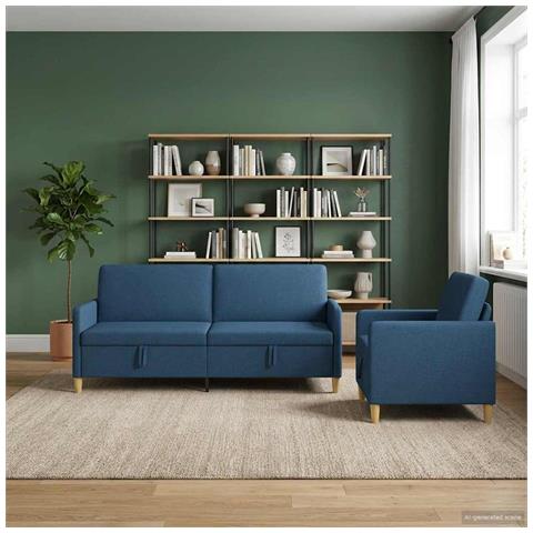 Set di Divani con Storage 2 pcs Blu Poliestere - Foto 2