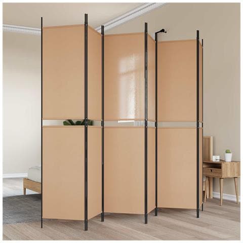 Divisore per Stanza a 6 Pannelli Beige 300 x 220 cm Tessuto - Foto 2