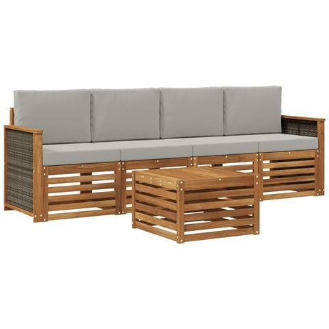 Set di divani da esterno 5 pcs Naturale e Grigio Chiaro - Foto 1