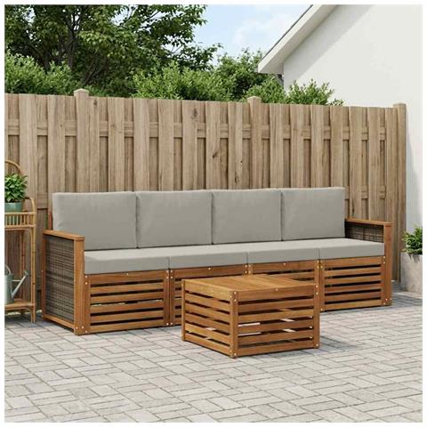 Set di divani da esterno 5 pcs Naturale e Grigio Chiaro - Foto 2