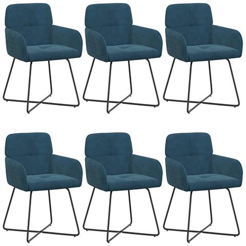Sedie da pranzo 6 pcs Velluto (V) Blu 59 x 56,5 x 86 cm - Foto 1