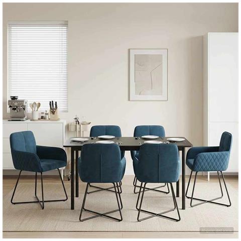 Sedie da pranzo 6 pcs Velluto (V) Blu 59 x 56,5 x 86 cm - Foto 2