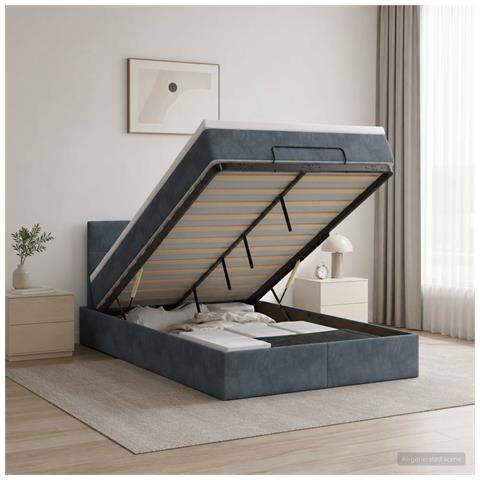 Letto ottomano con materasso Grigio Scuro 120 x 190 cm Velluto - Foto 2