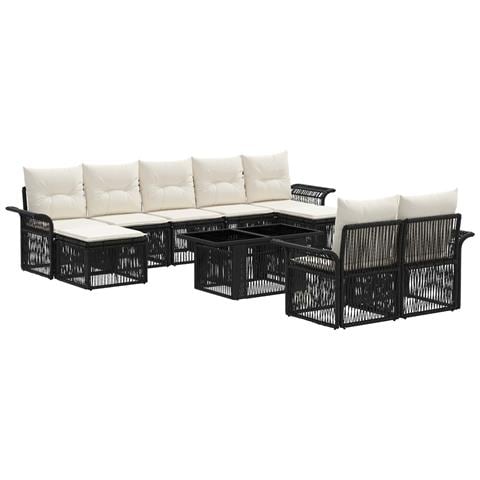 Set Divano da Giardino 10 pz Nero e Bianco Crema polyrattan - Foto 1