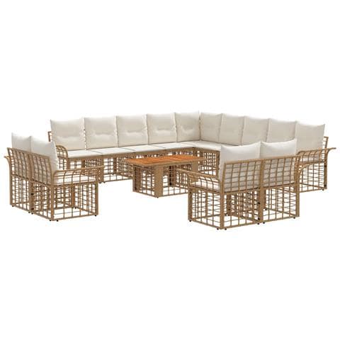 Set Divano da Giardino 14 pz Naturale e Bianco Crema polyrattan - Foto 1