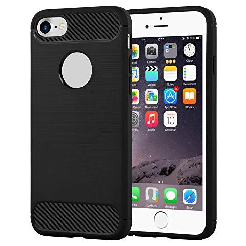 Custodia Compatibile Con Apple Iphone 7 / 7s / 8 / Se 2020 In Brushed Nero - Coperchio Protettivo In Silicone Tpu Flessibile In Look Acciaio Inossidabile-fibra Di Carbonio - Foto 1