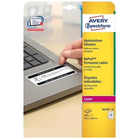 Etichette Antimanomissione 63,5x33,9 Mm Bianco Laser 24 Et. / foglio Conf. 20 Fogli - L6146-20 - Foto 1