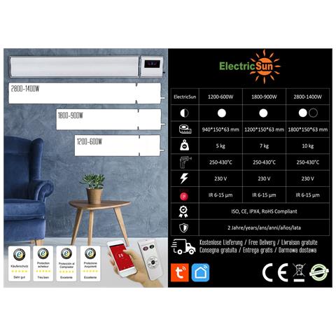 Riscaldatore elettrico 1800W e 900W bianco riscaldatore a infrarossi con termostato, con App Mobile - Foto 6