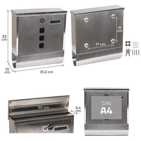 Chance E7007 Cassetta Postale In Acciaio Inossidabile Con Portagiornali, Formato Din A4, Con Serratura Coperta E Portanome, Inox - Foto 2