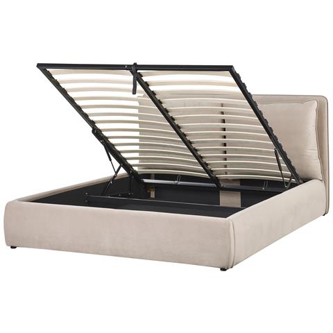 Letto Matrimoniale Contenitore Velluto Beige 160 X 200 Cm Bajonna - Foto 2