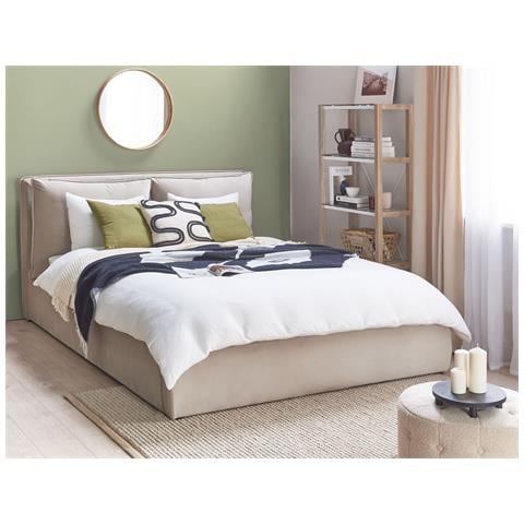 Letto Matrimoniale Contenitore Velluto Beige 160 X 200 Cm Bajonna - Foto 1