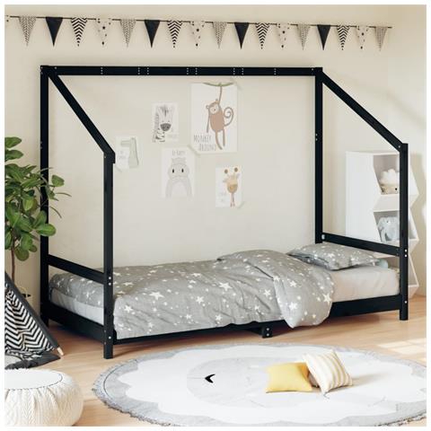 Giroletto Per Bambini Nero 90x190 Cm In Legno Massello Di Pino - Foto 1