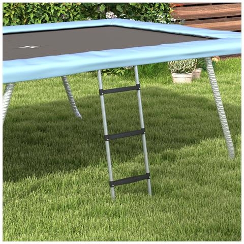 Scaletta Per Trampolino Elastico Regolabile A 3 O 2 Scalini In Acciaio, 97x32cm, Argento - Foto 6