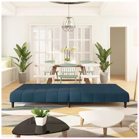 Divano Letto A 2 Posti Blu In Velluto - Foto 2