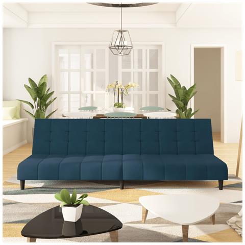 Divano Letto A 2 Posti Blu In Velluto - Foto 8