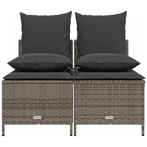 Set Divani da Giardino 4 pz con Cuscini in Polyrattan Grigio - Foto 2