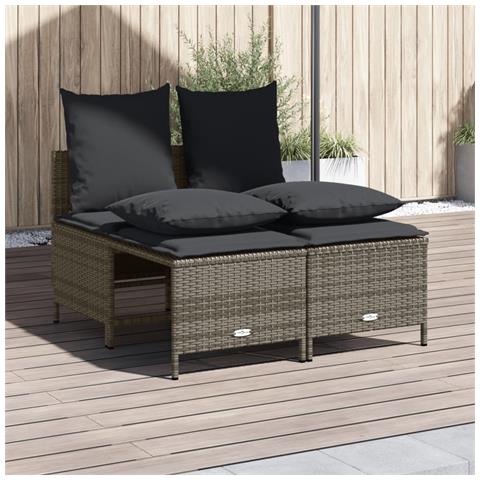 Set Divani da Giardino 4 pz con Cuscini in Polyrattan Grigio - Foto 8