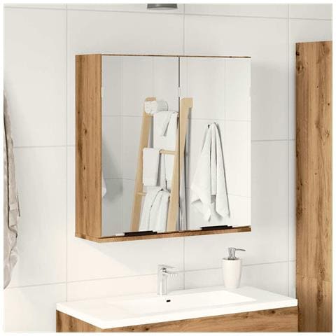 Mobile Da Bagno Specchio Rovere Artigianale Legno Multistrato - Foto 3