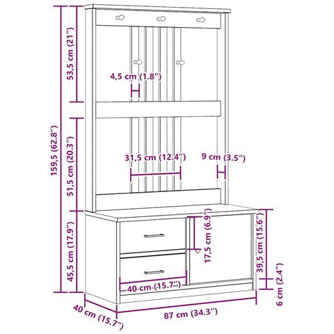 Albero Da Ingresso Sandens 87x40x159,5 Cm In Legno Di Pino - Foto 2