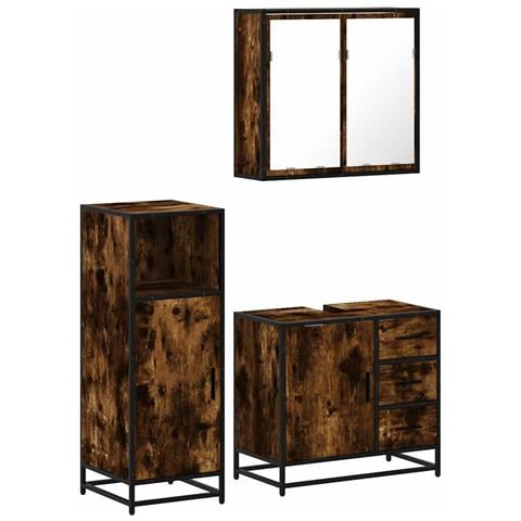 Set Mobili Da Bagno 3 Pz Rovere Fumo In Legno Multistrato - Foto 2