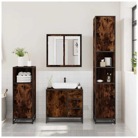 Set Mobili Da Bagno 3 Pz Rovere Fumo In Legno Multistrato - Foto 3