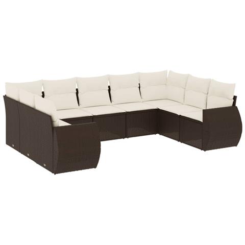 Set Divani Da Giardino 9pz Con Cuscini Marrone In Polyrattan - Foto 2