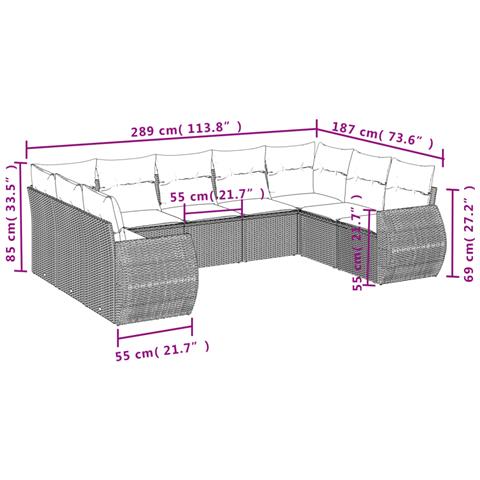 Set Divani Da Giardino 9pz Con Cuscini Marrone In Polyrattan - Foto 3