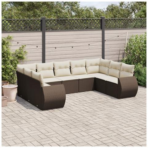 Set Divani Da Giardino 9pz Con Cuscini Marrone In Polyrattan - Foto 1