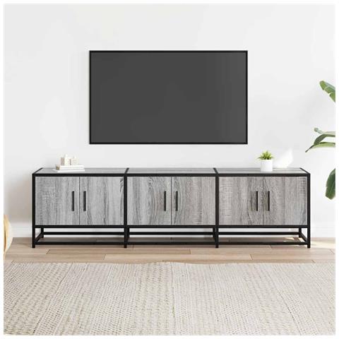 Mobile Tv Grigio Sonoma 150x35x41cm In Truciolato E Metallo - Foto 3