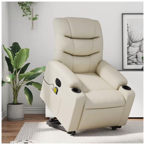 Lusso Casadino - Poltrona Alzapersona Elettrica Reclinabile Crema In Similpelle - Foto 8