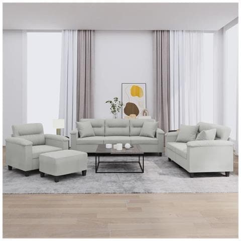 Set Divani 4 pz con Cuscini Grigio Chiaro in Tessuto Microfibra - Foto 2