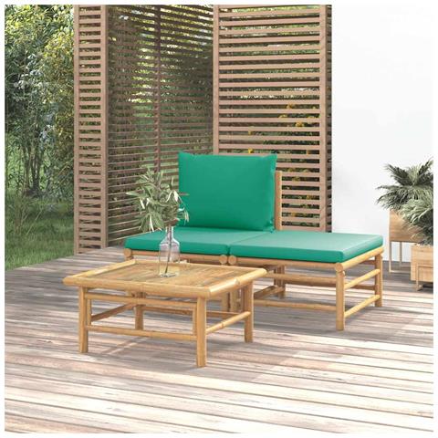 Set Salotto da Giardino 3pz con Cuscini Verdi Bambù - Foto 2