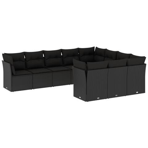 Set Divani da Giardino 10pz con Cuscini in Polyrattan Nero - Foto 1