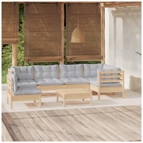 Set Divani da Giardino 7 pz con Cuscini Grigi Massello di Pino - Foto 2