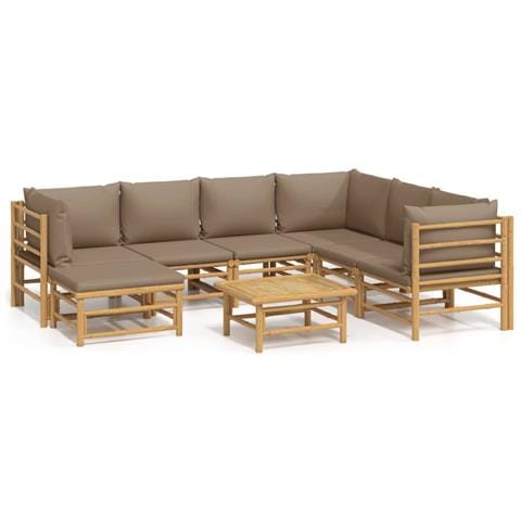 Set Salotto da Giardino 8pz con Cuscini Tortora Bambù - Foto 1