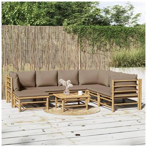 Set Salotto da Giardino 8pz con Cuscini Tortora Bambù - Foto 2