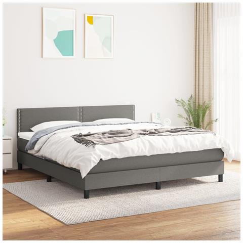 Giroletto a Molle con Materasso Grigio Scuro 180x200 cm Tessuto - Foto 2