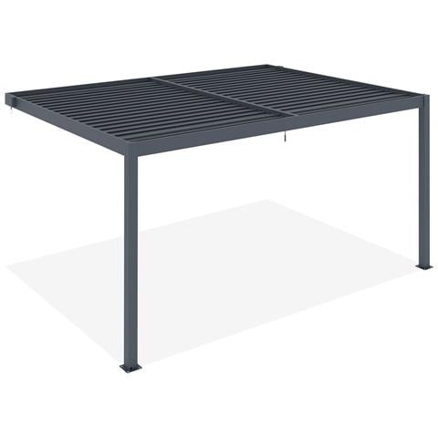 Pergola Bioclimatica Addossata Piana 4x3m - Alluminio - Grigio - Lamelle Orientabili In Acciaio - Foto 2