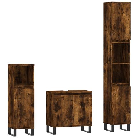 Set Mobili da Bagno 3 pz Rovere Fumo in Legno Multistrato - Foto 1