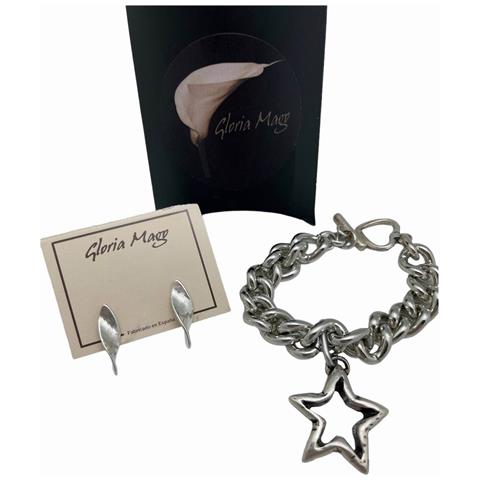 Set Composto Da Bracciale A Forma Di Stella E Orecchini A Elica Placcati In Argento Sterling. - Foto 1