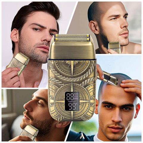 Rasoio Elettrico Alternativo Con Display Led, Ricaricabile Usb, Regolabarba Portatile Bronze - Foto 6