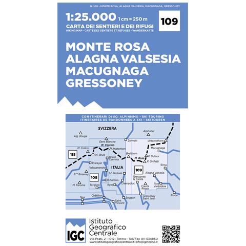 Carta n. 109 Monte Rosa, Alagna Valsesia, Macugnaga, Gressoney 1:25.000. Carta dei sentieri e dei rifugi - Foto 1