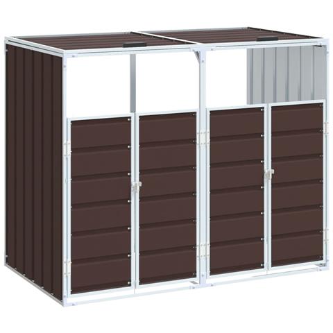 Copribidone con Ruote per 2 Bidoni Marrone 144x81x113cm Acciaio - Foto 1