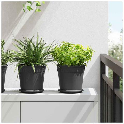 Vaso Rotondo per Fiori 6 pcs Nero Ø 19 x 16 cm Plastica - Foto 2