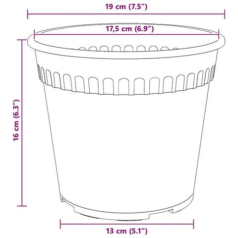 Vaso Rotondo per Fiori 6 pcs Nero Ø 19 x 16 cm Plastica - Foto 9