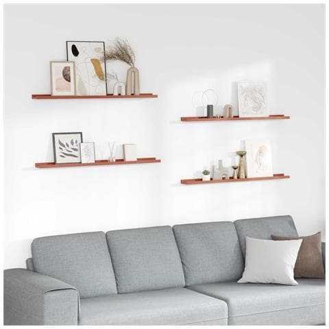 Scaffale da parete 4 pcs Rosso 100 x 9 x 3 cm Legno multistrato - Foto 2