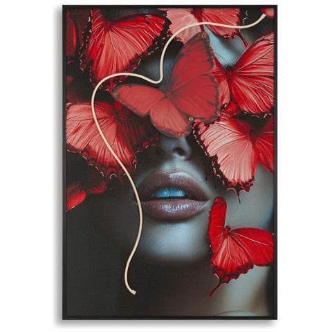 Stampa Con Led Su Tela Butterflies Volto Con Farfalle Rosse Con Applicazione 3d - Foto 1