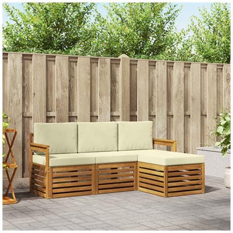 Set divani 4 pcs Naturale e Crema Legno di Acacia Massello - Foto 2