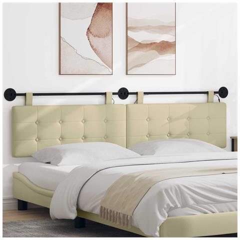 Testiera sospesa Con luce LED Crema Similpelle - Foto 2