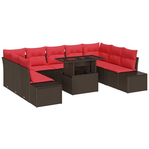 Set Divano da Giardino con cuscino 10 pcs Marrone e rosso - Foto 1